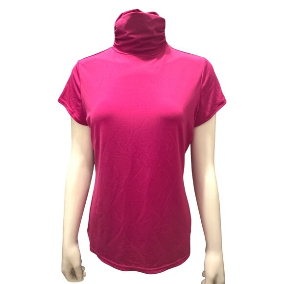 Alfani Petites PS Fuchsia Pink Mock Turtleneck Stretch Short Sleeve Top Citywear - Picture 5 of 12